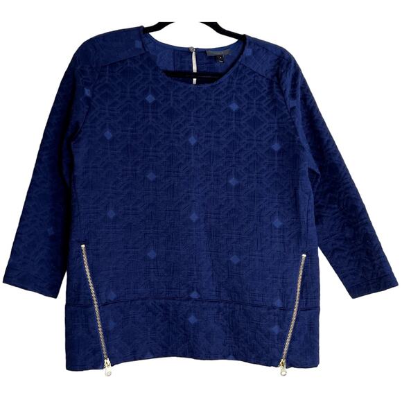 J. Crew Black Label Blouse Top Women 2 Blue Jacquard Geometric Dark Academia - Picture 1 of 14